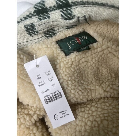 J Crew Men’s Shirt-jacket Sherpa Lining Large NWT Green Plaid Shacket - Picture 7 of 10